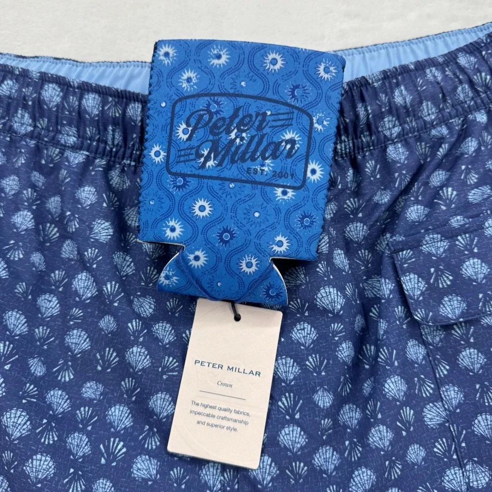 NWT Peter Millar Swim Trunks Mens XL Blue Seashell Crown MS25P13 Koozie
